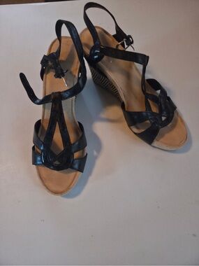 Women's Black Strappy Wedge Sandals - Classic Dress Wedges